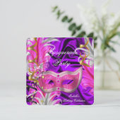 Maskerade Feest Verjaardagsfeest Paars Roze Kaart (Staand voorkant)