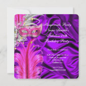Maskerade Feest Verjaardagsfeest Paars Roze Kaart (Achterkant)
