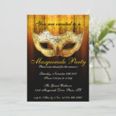 Maskerade Feestviering Fantasie Gouden Uitnodiging (Staand voorkant)