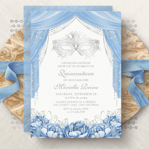 Maskerade Lichtblauwe Quinceanera Kaart