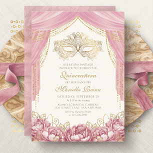 Maskerade Masker Blush Roze Quinceanera Kaart