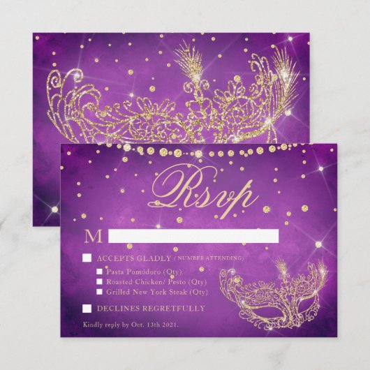 Maskerade masker elegant lila goud glitters RSVP (Voorkant / Achterkant)