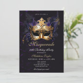 Maskerade Masker Goud Paarse Dramatische 50ste Ver Kaart (Staand voorkant)