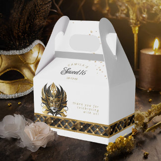 Maskerade Masker Motief Harlekijn Zwart Goud ID103 Bedankdoosjes