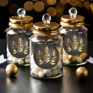 Maskerade Masker Motief Zwart Goud ID1031 Ronde Sticker