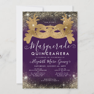Maskerade Masker Paarse Gouden Glitter Quinceanera Kaart