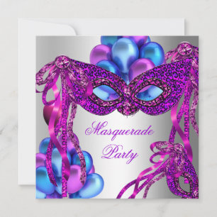 Maskerade-maskers Paars Roze Blauw Verjaardagsfees Kaart