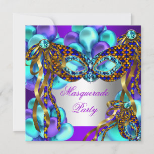 Maskerade-maskers Paars Turquoise Blauw Verjaardag Kaart