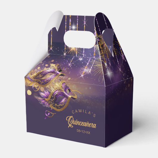 Maskerade Maskers Quinceanera Paarse Goud ID1031 Bedankdoosjes (Voorkant Zijde)