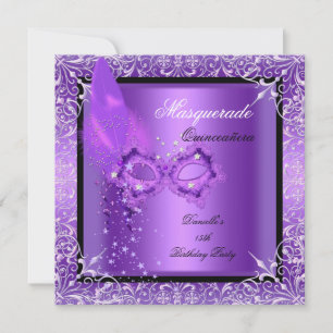 Maskerade Paarse Masker Quinceanera Feestje Kaart
