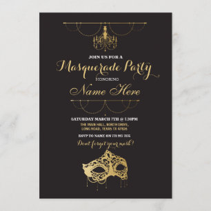 Maskerade Party Verjaardag Gold Mask Uitnodigen Kaart