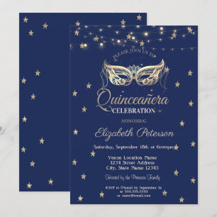 Maskerade,Slingerlichtjes,Gouden Sterren Quinceañ Kaart