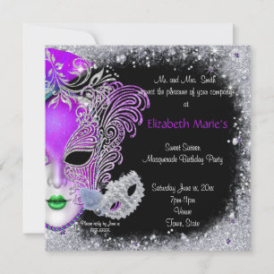 Maskerade, Sweet Sixteen, Glitter Uitnodiging