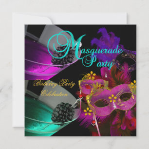 Maskerade Verjaardagsfeest Teal Roze Goud Maskers Kaart