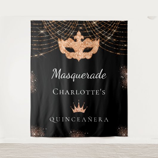 Maskerade zwart goud glitters Quinceanera verjaard Wandkleed (Voorkant)