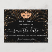 Maskeradefeest zwart goud glitters bewaar de datum aankondigingskaart (Voorkant)