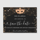 Maskeradefeest zwart goud save the date magneet (Voorkant)
