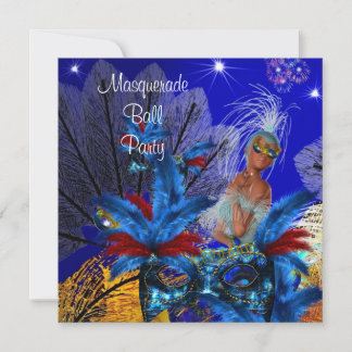 Maskerbal Feestmasker Blauw Geel ShowGirl Kaart
