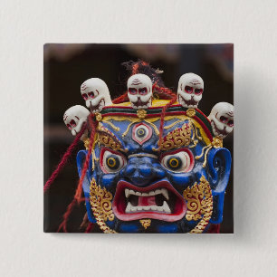 Maskerdansuitvoering op Tshechu-festival 2 Vierkante Button 5,1 Cm