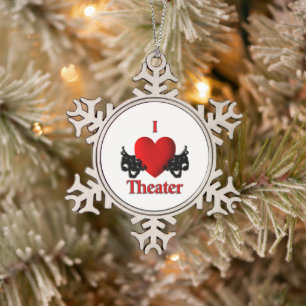 Maskers voor komedie en tragedie-theater tin sneeuwvlok ornament