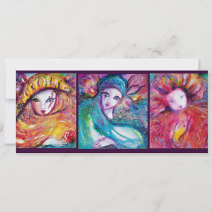 MASKS IN RED BLUE YELLOW Venetian Masquerade Party Kaart