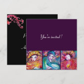 MASKS IN RED BLUE YELLOW Venetian Masquerade Party Kaart (Voorkant / Achterkant)