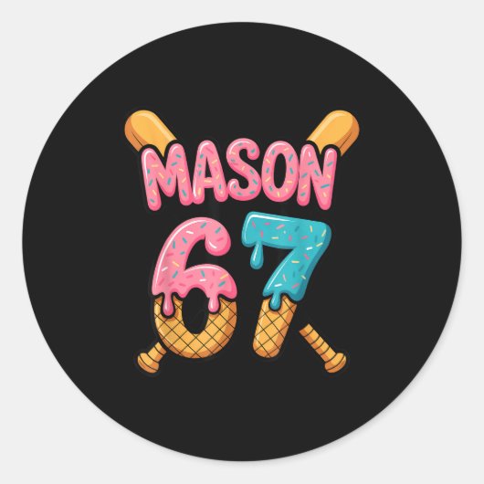 Mason 67 Ice Cream Drip Baseball Ronde Sticker (Voorkant)