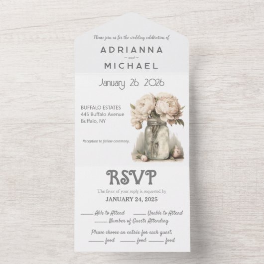 Mason Floral Beige tout en un Faire-part de mariag (À l'intérieur)