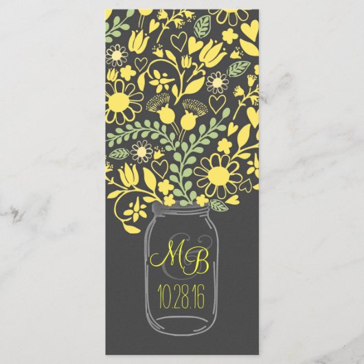 mason floral jar gris jaune programme de mariage (Devant)