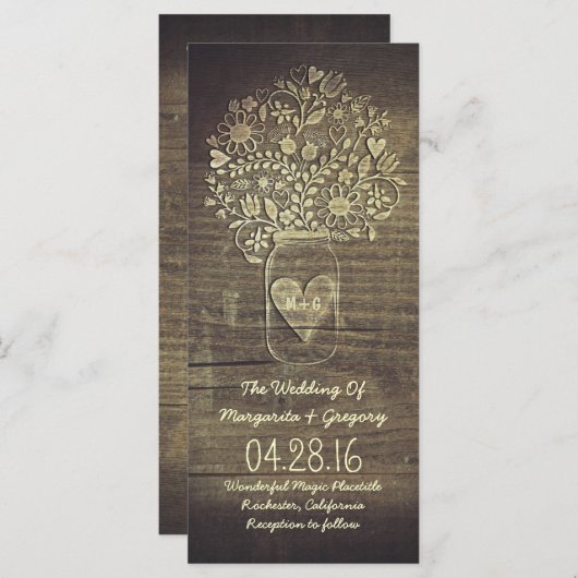 mason floral jar programmes de mariage rustique (Devant / Derrière)