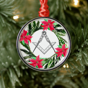 Mason Freemason Maçonnieke Krans Poinsettia Metalen Ornament