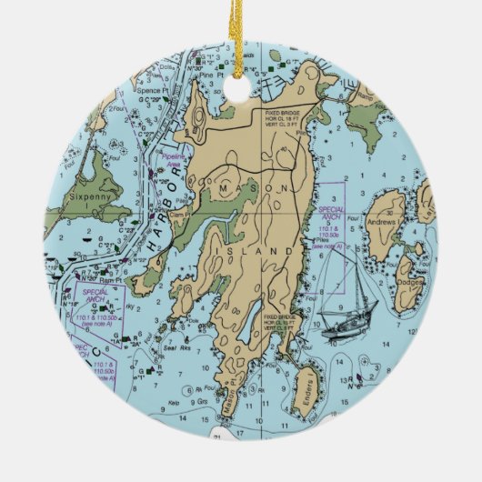 Mason Island Mystic CT Chart Keramisch Ornament (Achterkant)