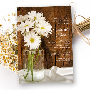 Mason Jar and White Daisies Country Baby shower Kaart