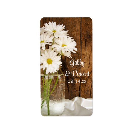 Mason Jar and White Daisies Country Wedding Etiket (Voorkant)
