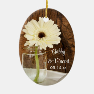 Mason Jar and White Daisy Country Wedding Keramisch Ornament