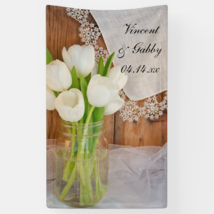 Mason Jar and White Tulips Country Barn Weddenscha Spandoek