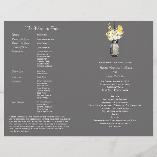 Mason Jar and Wildflower Wedding Programme (Voorkant)