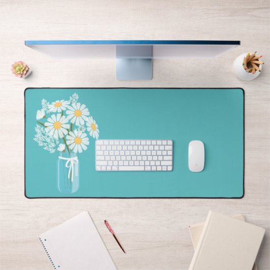 Mason Jar aux marguerites blanches sur Turquoise (Bureau 1)
