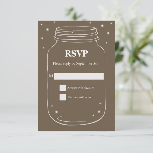 Mason Jar avec lucioles Mariage RSVP Brown (Debout devant)