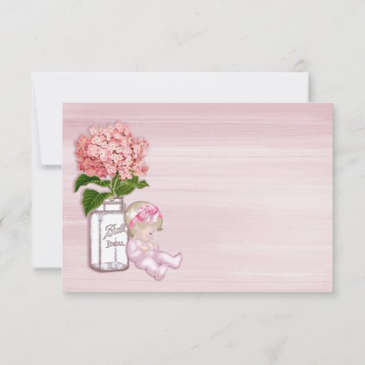 Mason Jar, Baby Girl, Pink Hydrangea Hartelijk dan Bedankkaart (Achterkant)