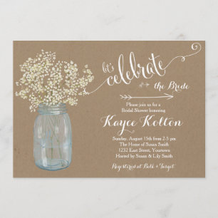 Mason Jar Baby's Breath Bridal Shower Invitation Kaart