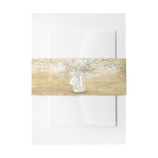 Mason Jar Baby's Breath String Lights Rustiek Hout Uitnodigingen Wikkel (Voorkant Voorbeeld)