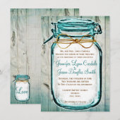 Mason Jar Barn Wood Rustic Wedding Invitations Kaart (Voorkant / Achterkant)