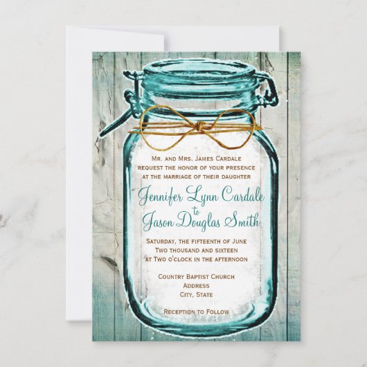 Mason Jar Barn Wood Rustic Wedding Invitations Kaart (Voorkant)