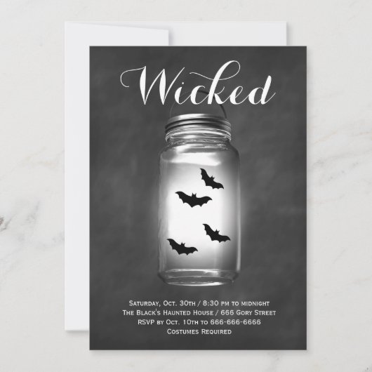 Mason Jar Bats Halloween Invitation (Devant)
