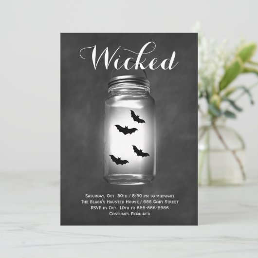 Mason Jar Bats Halloween Invitation (Debout devant)