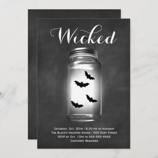 Mason Jar Bats Halloween Invitation (Devant / Derrière)