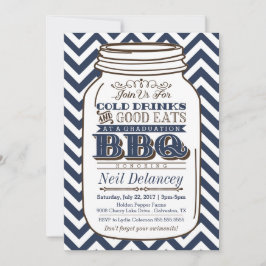 Mason Jar BBQ Afstuderen Invitation, Chevron Navy Kaart
