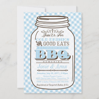 Mason Jar BBQ Invitation, Couples Baby shower Boy Kaart
