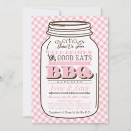 Mason Jar BBQ Invitation, Couples Baby shower Girl Kaart